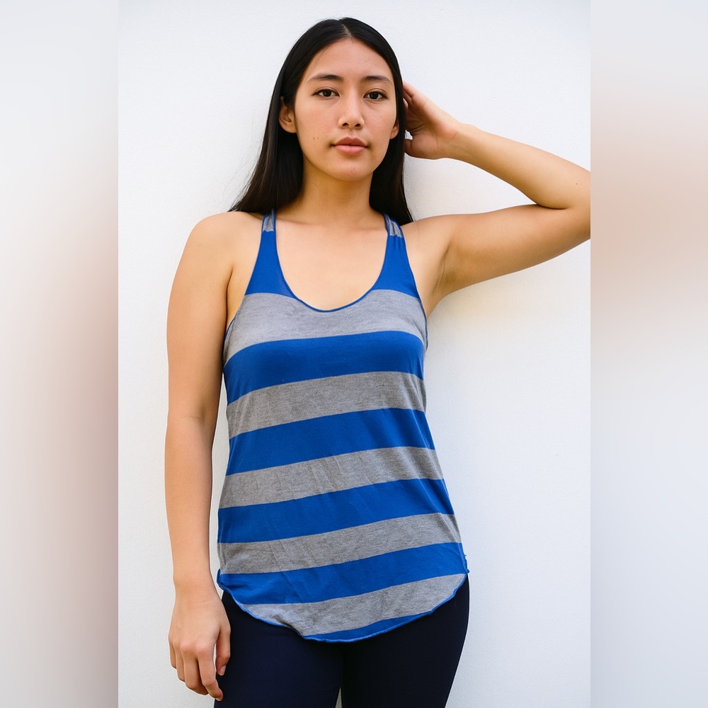 One Clothing Blue and Gray Striped Tank Top